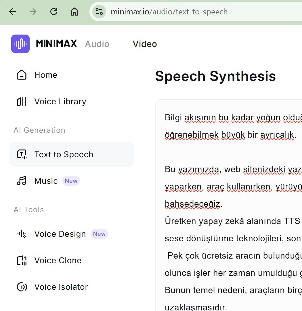 minimax yazıdan sese dönüştürme